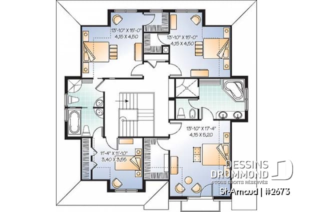 Étage - Plan de maison classique, 4 chambres, 3.5 salle de bain, foyer central, buanderie au rdc, superbe lumière - St-Arnaud