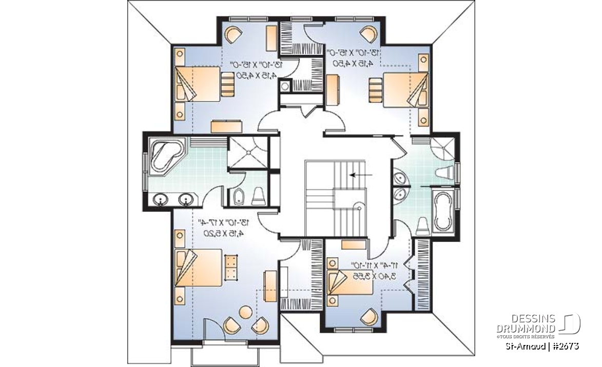 Étage - Plan de maison classique, 4 chambres, 3.5 salle de bain, foyer central, buanderie au rdc, superbe lumière - St-Arnaud