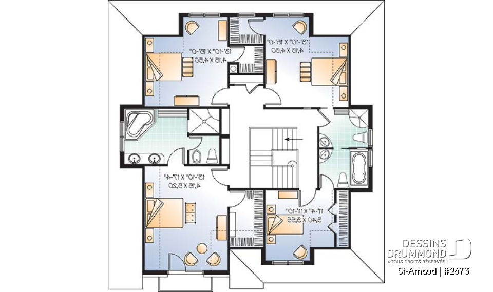 Étage - Plan de maison classique, 4 chambres, 3.5 salle de bain, foyer central, buanderie au rdc, superbe lumière - St-Arnaud
