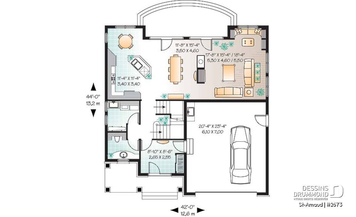 Rez-de-chaussée - Plan de maison classique, 4 chambres, 3.5 salle de bain, foyer central, buanderie au rdc, superbe lumière - St-Arnaud