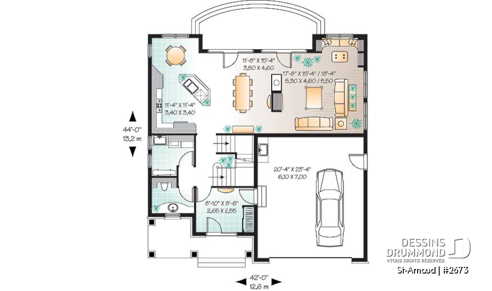 Rez-de-chaussée - Plan de maison classique, 4 chambres, 3.5 salle de bain, foyer central, buanderie au rdc, superbe lumière - St-Arnaud