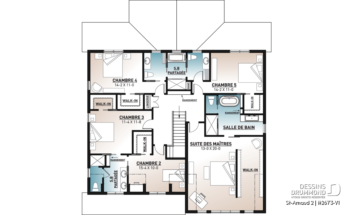 Étage - Plan maison style farmhouse champêtre, 5 chambres, 4.5 salles de bain, garage double, superbe fenestration - St-Arnaud 2