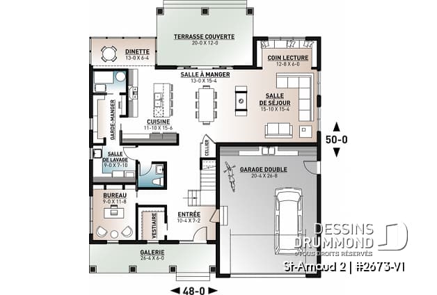 Rez-de-chaussée - Plan maison style farmhouse champêtre, 5 chambres, 4.5 salles de bain, garage double, superbe fenestration - St-Arnaud 2