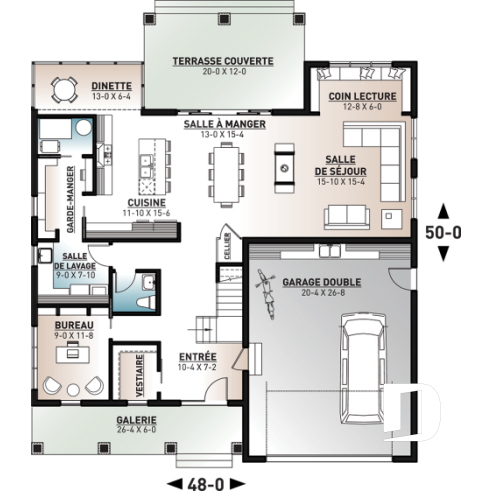 Rez-de-chaussée - Plan maison style farmhouse champêtre, 5 chambres, 4.5 salles de bain, garage double, superbe fenestration - St-Arnaud 2