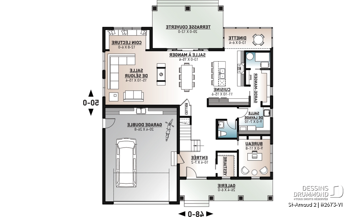 Rez-de-chaussée - Plan maison style farmhouse champêtre, 5 chambres, 4.5 salles de bain, garage double, superbe fenestration - St-Arnaud 2