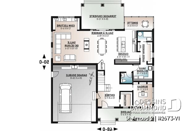 Rez-de-chaussée - Plan maison style farmhouse champêtre, 5 chambres, 4.5 salles de bain, garage double, superbe fenestration - St-Arnaud 2