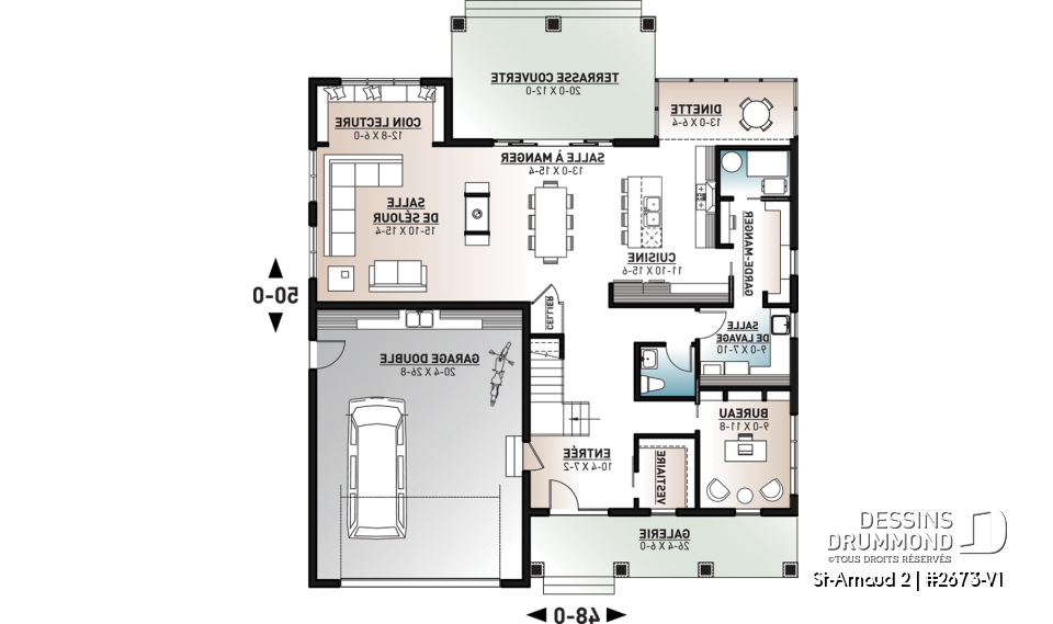 Rez-de-chaussée - Plan maison style farmhouse champêtre, 5 chambres, 4.5 salles de bain, garage double, superbe fenestration - St-Arnaud 2
