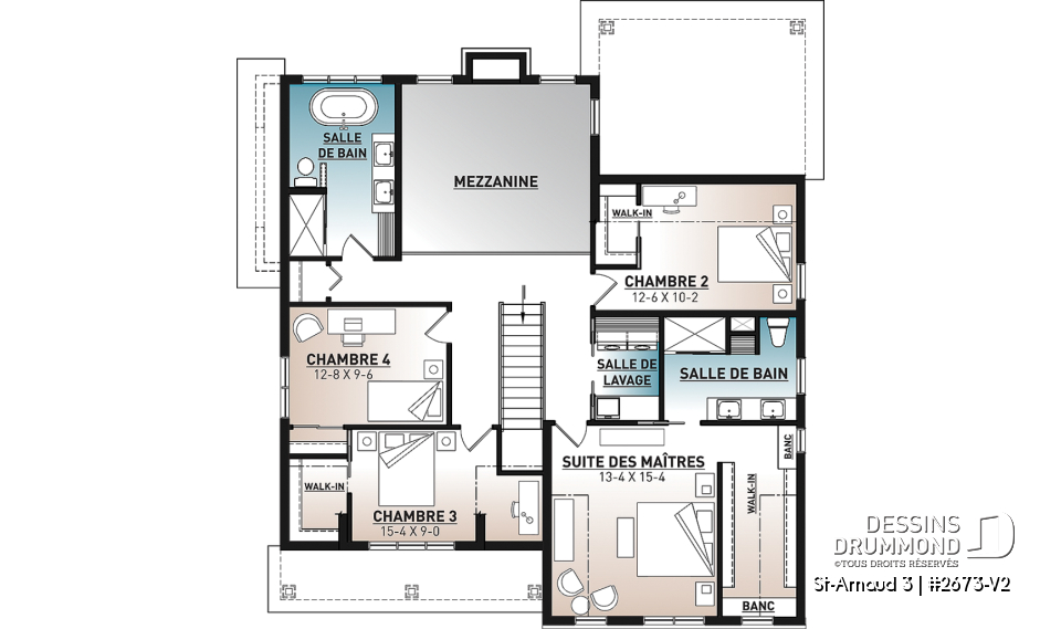 Étage - Plan de maison farmhouse moderne – 4 chambres, garage double et foyer spectaculaire - St-Arnaud 3