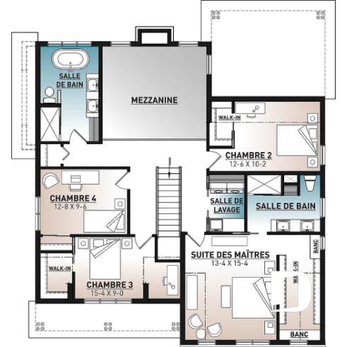 Étage - Plan de maison farmhouse moderne – 4 chambres, garage double et foyer spectaculaire - St-Arnaud 3