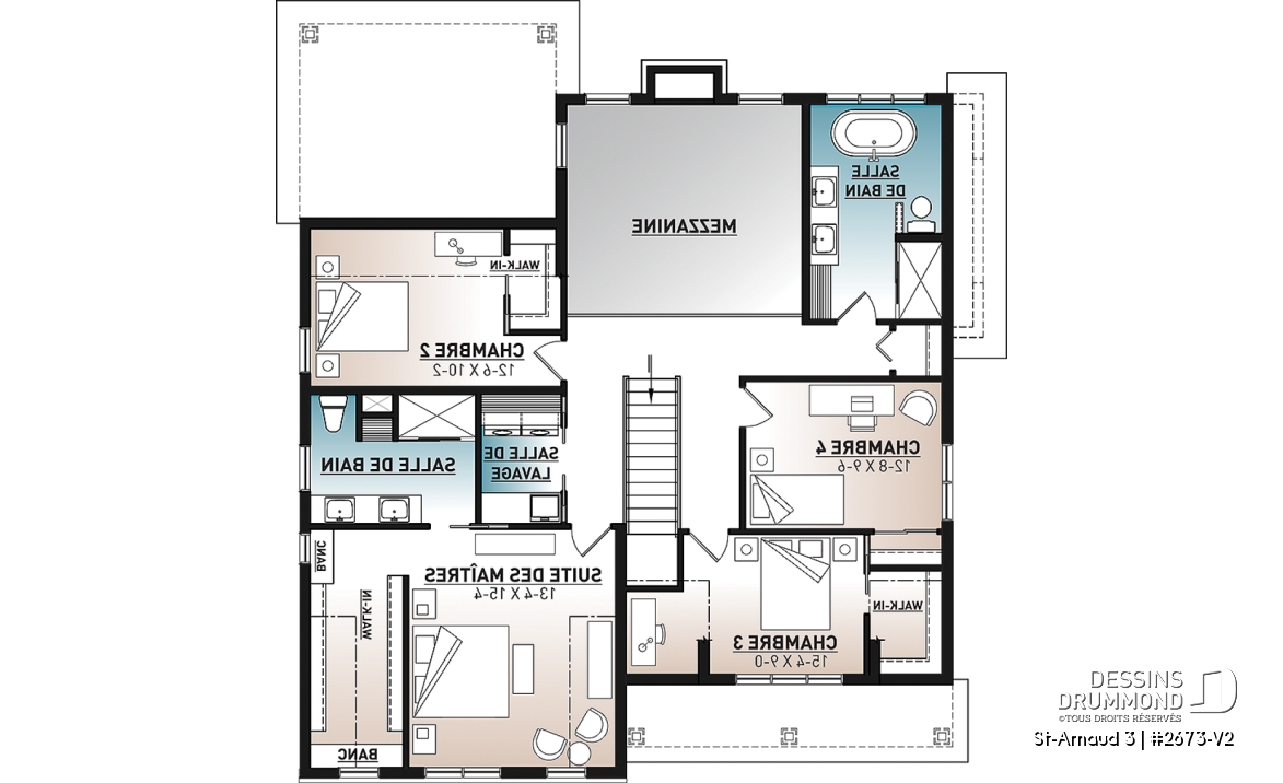 Étage - Plan de maison farmhouse moderne – 4 chambres, garage double et foyer spectaculaire - St-Arnaud 3