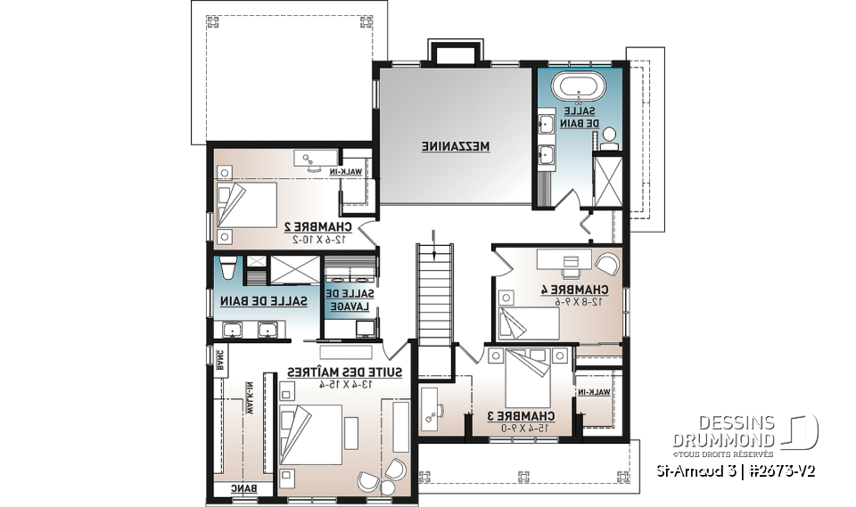 Étage - Plan de maison farmhouse moderne – 4 chambres, garage double et foyer spectaculaire - St-Arnaud 3