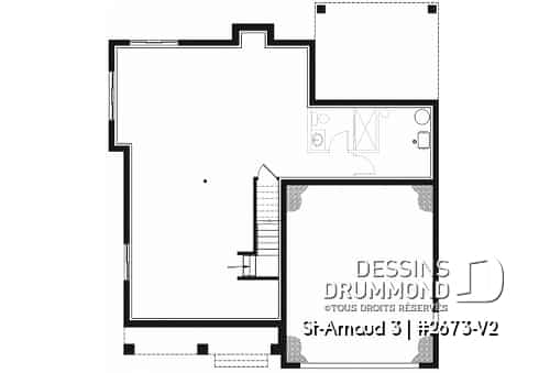 Sous-sol - Plan de maison farmhouse américaine, 4 chambres, superbe cuisine, garage double, terrasse abritée - St-Arnaud 3