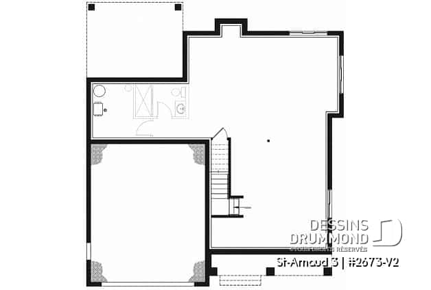 Sous-sol - Plan de maison farmhouse américaine, 4 chambres, superbe cuisine, garage double, terrasse abritée - St-Arnaud 3