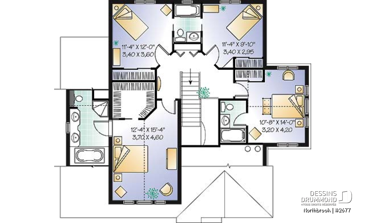 Étage - Plan de maison à 2 étages, garage double, 4 chambres, bureau à domicile, suite des maîtres - Northbrook