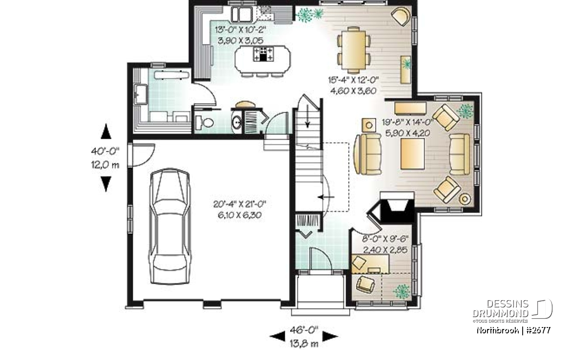 Rez-de-chaussée - Plan de maison à 2 étages, garage double, 4 chambres, bureau à domicile, suite des maîtres - Northbrook