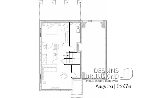 Sous-sol - Plan de maison style Cape Cod 3 chambres, garage, idéale pour terrain étroit, garde-manger, buanderie au r-d-c - Augusta