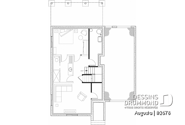 Sous-sol - Plan de maison style Cape Cod 3 chambres, garage, idéale pour terrain étroit, garde-manger, buanderie au r-d-c - Augusta