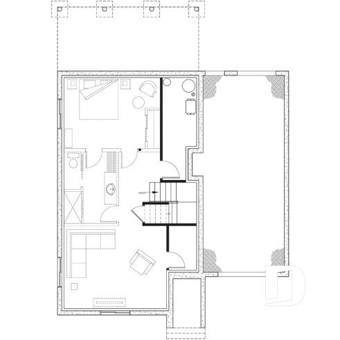 Sous-sol aménagé - Plan de maison style Cape Cod 3 chambres, garage, idéale pour terrain étroit, garde-manger, buanderie au r-d-c - Augusta