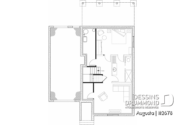 Sous-sol aménagé - Plan de maison style Cape Cod 3 chambres, garage, idéale pour terrain étroit, garde-manger, buanderie au r-d-c - Augusta
