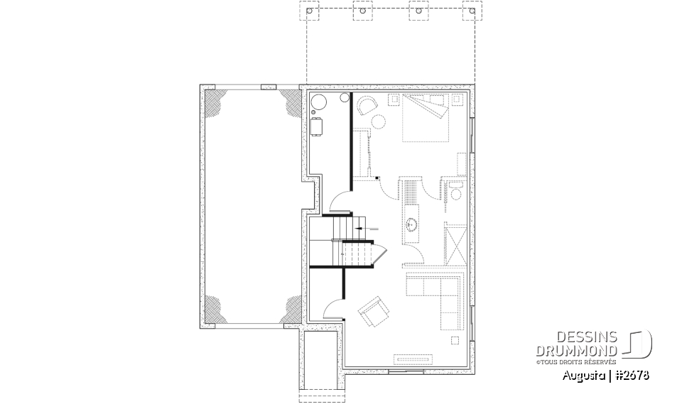 Sous-sol aménagé - Plan de maison style Cape Cod 3 chambres, garage, idéale pour terrain étroit, garde-manger, buanderie au r-d-c - Augusta