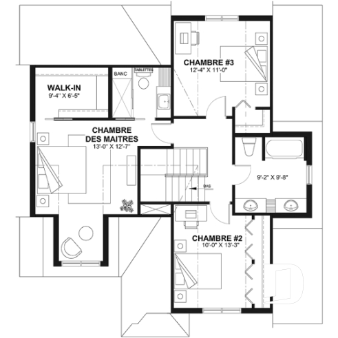 Étage - Modèle de maison champêtre traditionnel, suite des parents, 3 à 4 chambres, garage profond, sous-sol optionnel - Augusta 2