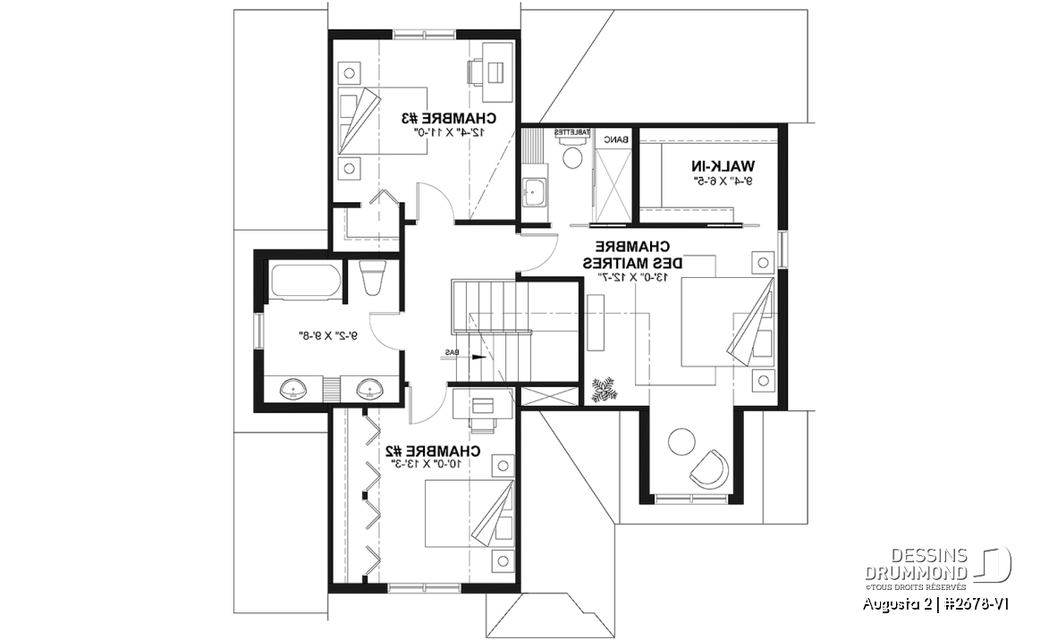 Étage - Modèle de maison champêtre traditionnel, suite des parents, 3 à 4 chambres, garage profond, sous-sol optionnel - Augusta 2