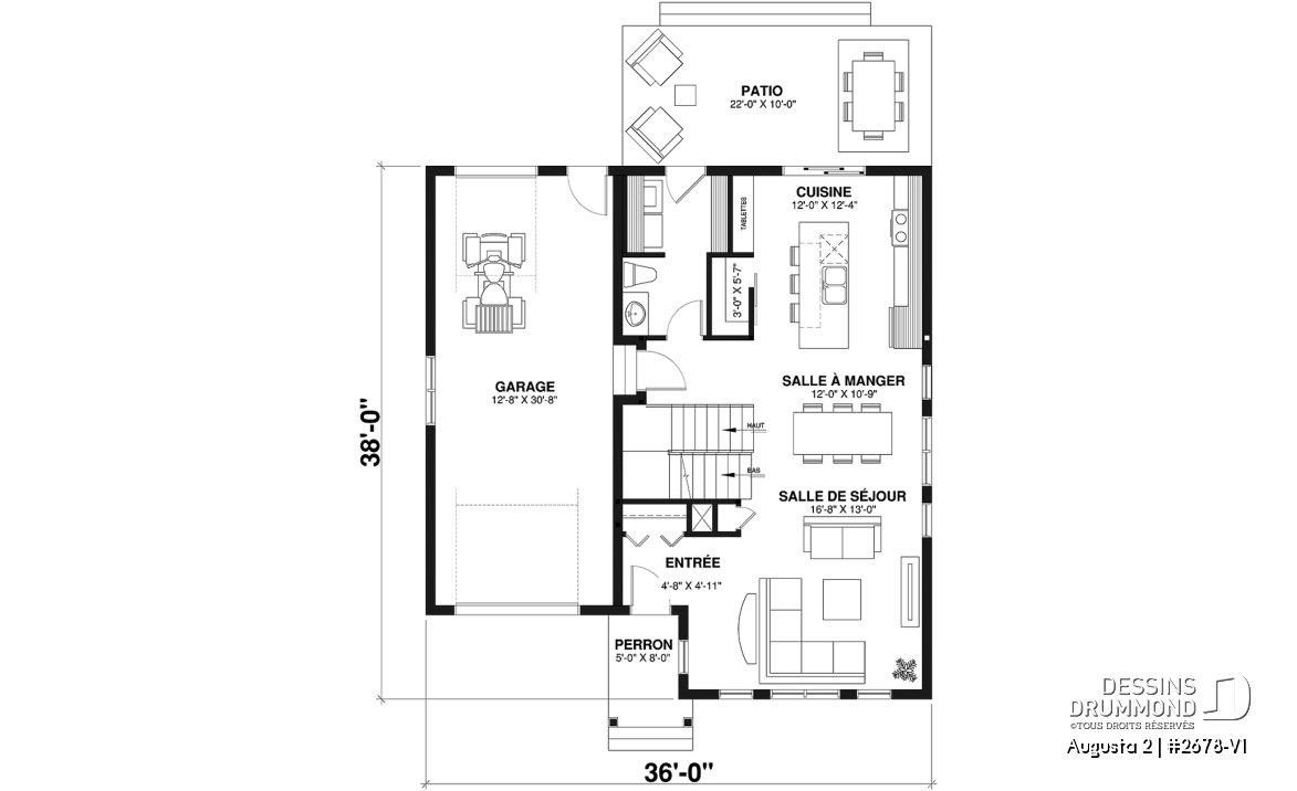Rez-de-chaussée - Modèle de maison champêtre traditionnel, suite des parents, 3 à 4 chambres, garage profond, sous-sol optionnel - Augusta 2