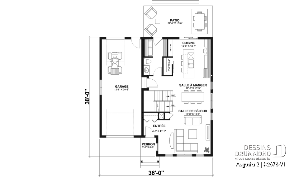Rez-de-chaussée - Modèle de maison champêtre traditionnel, suite des parents, 3 à 4 chambres, garage profond, sous-sol optionnel - Augusta 2