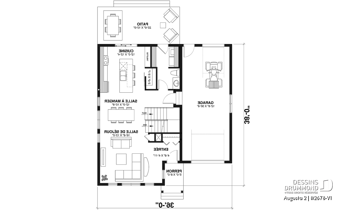 Rez-de-chaussée - Modèle de maison champêtre traditionnel, suite des parents, 3 à 4 chambres, garage profond, sous-sol optionnel - Augusta 2