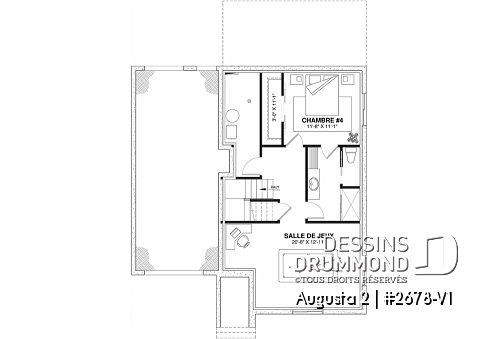 Sous-sol - Plan de maison champêtre 3 chambres, suite des parents avec salle de bain privé, garage - Augusta 2