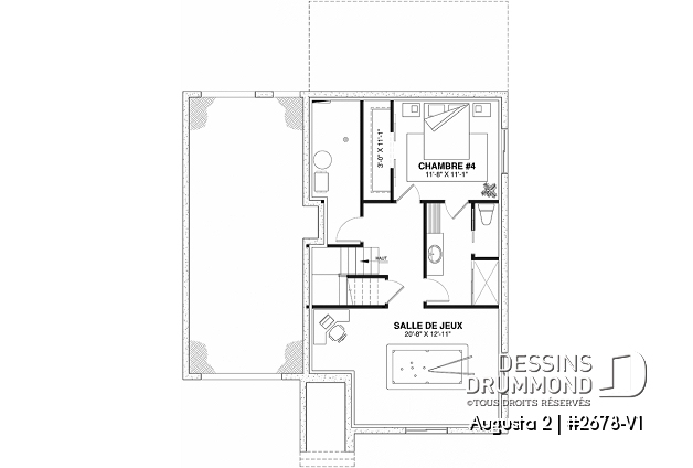 Sous-sol aménagé (Optionel $) - Plan de maison champêtre 3 à 4 chambres, suite des parents avec salle de bain privé, garage - Augusta 2