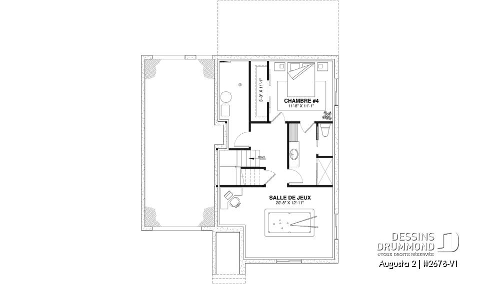 Sous-sol aménagé (Optionel $) - Modèle de maison champêtre traditionnel, suite des parents, 3 à 4 chambres, garage profond, sous-sol optionnel - Augusta 2
