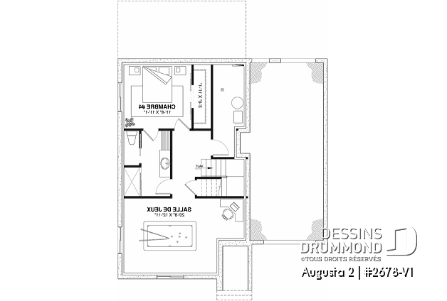 Sous-sol - Plan de maison champêtre 3 chambres, suite des parents avec salle de bain privé, garage - Augusta 2