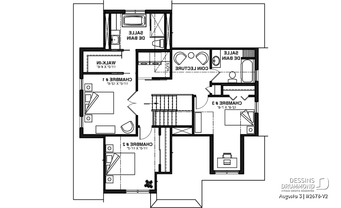 Étage - Plan de maison à étage 3 chambres, garage, grande cuisine, garde-manger, vestiaire - Augusta 3