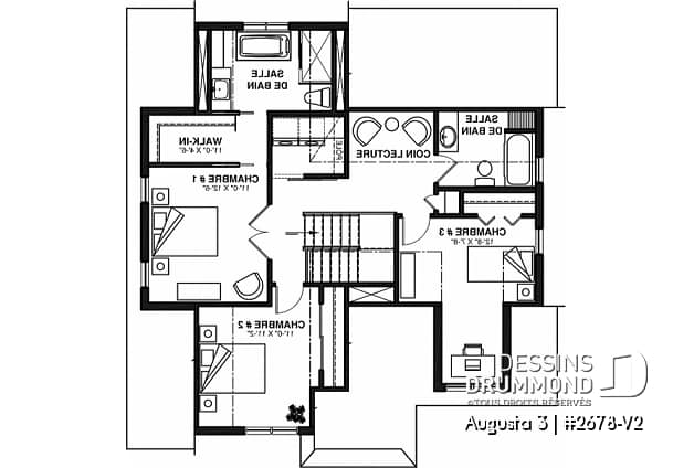 Étage - Plan de maison à étage 3 chambres, garage, grande cuisine, garde-manger, vestiaire - Augusta 3