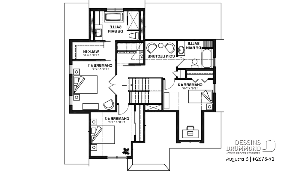 Étage - Plan de maison à étage 3 chambres, garage, grande cuisine, garde-manger, vestiaire - Augusta 3