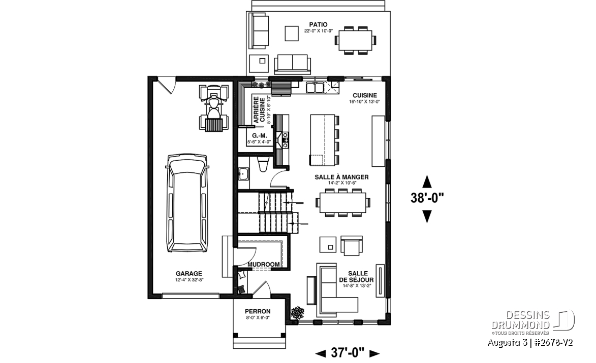 Rez-de-chaussée - Plan de maison à étage 3 chambres, garage, grande cuisine, garde-manger, vestiaire - Augusta 3