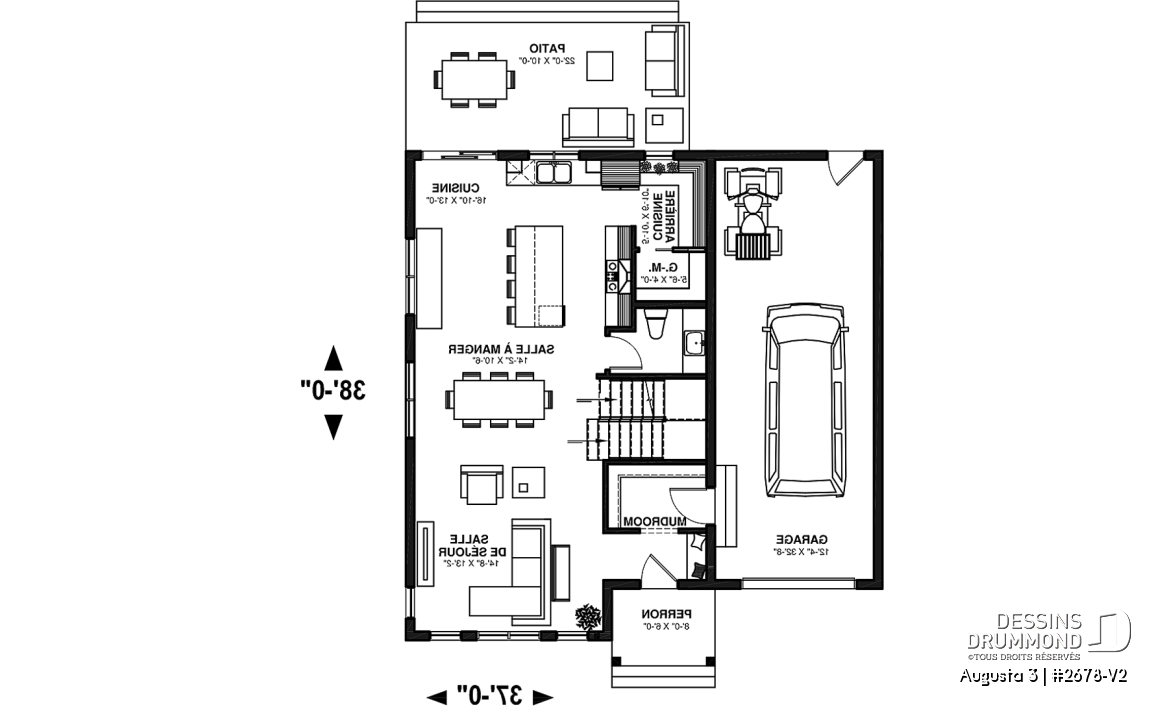 Rez-de-chaussée - Plan de maison à étage 3 chambres, garage, grande cuisine, garde-manger, vestiaire - Augusta 3