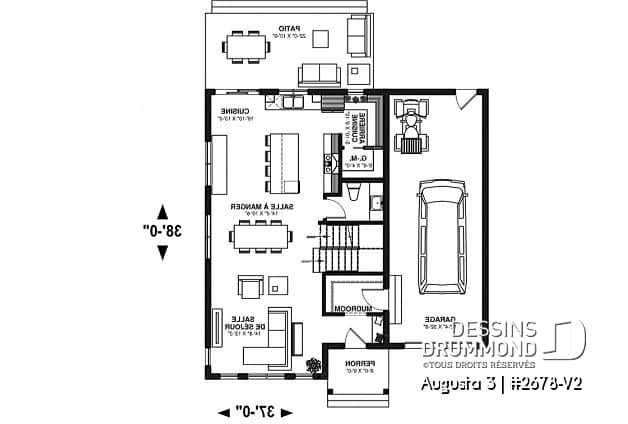 Rez-de-chaussée - Plan de maison à étage 3 chambres, garage, grande cuisine, garde-manger, vestiaire - Augusta 3