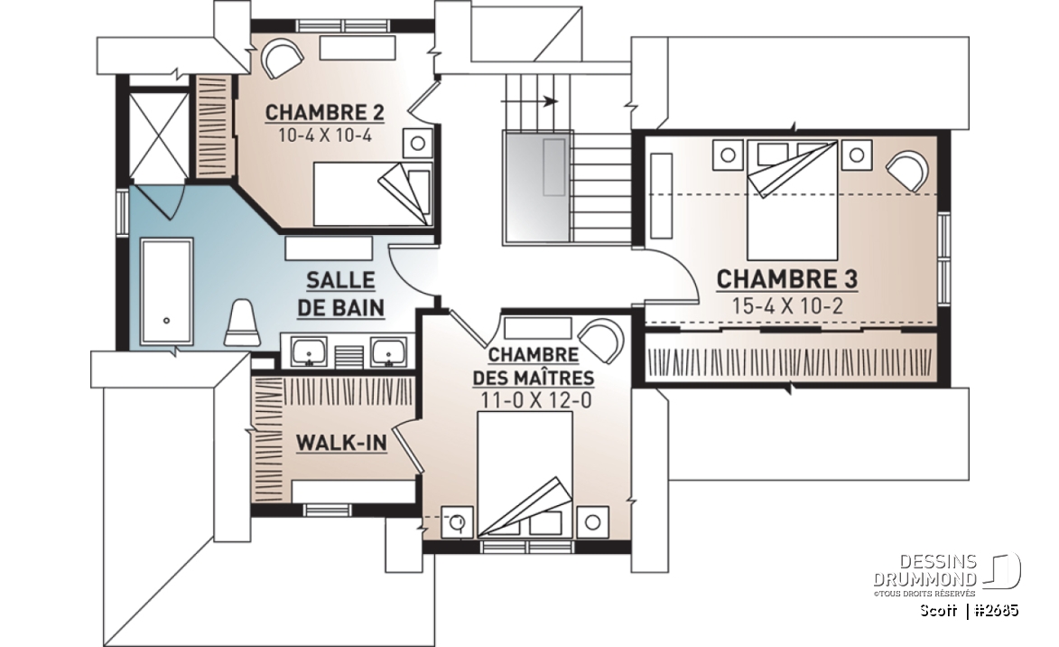 Étage - Plan de maison Tudor 3 chambres, garage, espace remarquablement ouvert, buanderie, îlot - Scott 