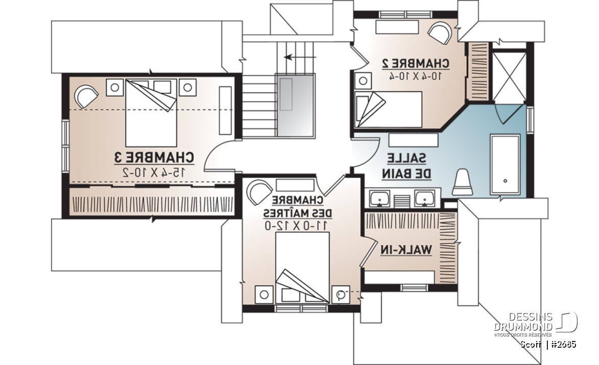 Étage - Plan de maison Tudor 3 chambres, garage, espace remarquablement ouvert, buanderie, îlot - Scott 