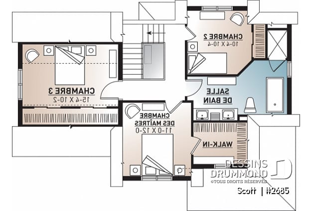 Étage - Plan de maison Tudor 3 chambres, garage, espace remarquablement ouvert, buanderie, îlot - Scott 