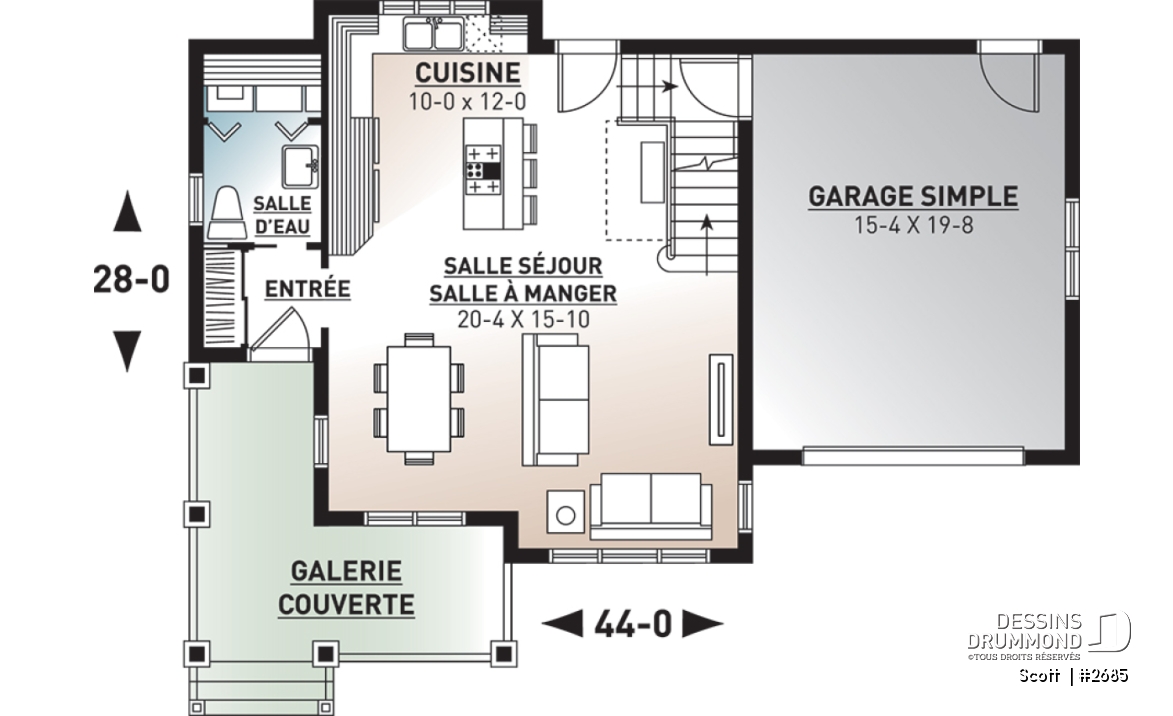 Rez-de-chaussée - Plan de maison Tudor 3 chambres, garage, espace remarquablement ouvert, buanderie, îlot - Scott 