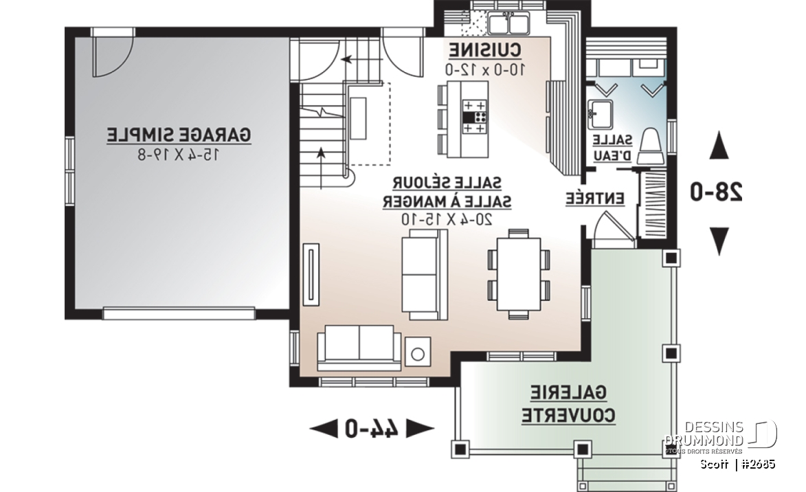 Rez-de-chaussée - Plan de maison Tudor 3 chambres, garage, espace remarquablement ouvert, buanderie, îlot - Scott 