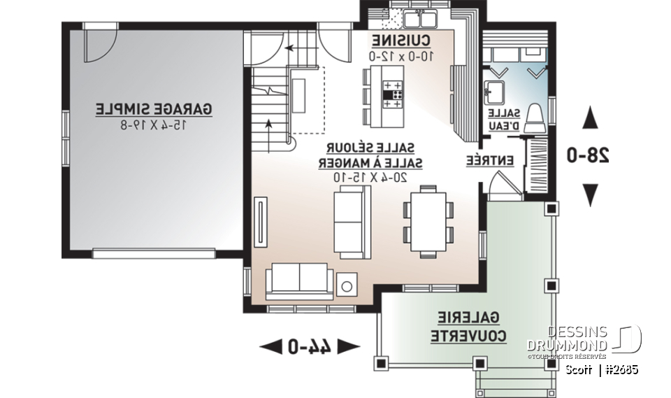 Rez-de-chaussée - Plan de maison Tudor 3 chambres, garage, espace remarquablement ouvert, buanderie, îlot - Scott 