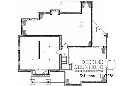 Sous-sol - Plan de maison Craftsman, 3 à 4 chambres, garage double, mezzanine + cathédral, bureau, grand espace boni - Salomon 2