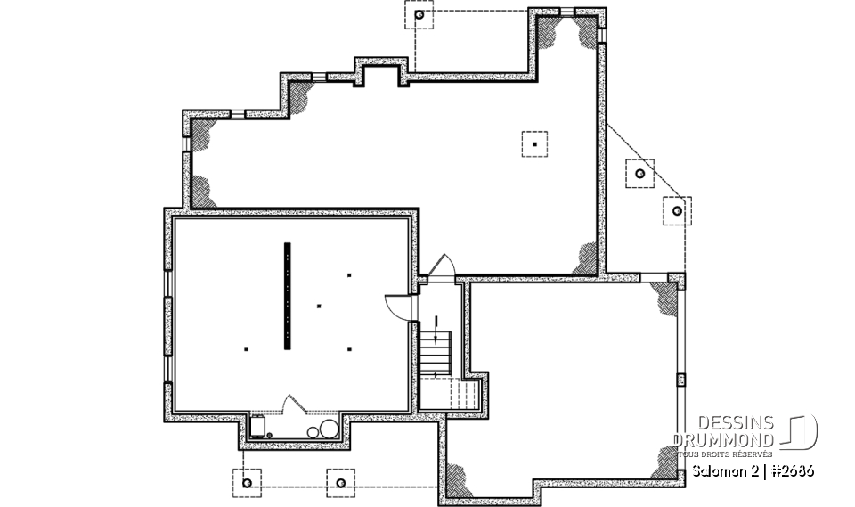Sous-sol - Plan de maison Craftsman, 3 à 4 chambres, garage double, mezzanine + cathédral, bureau, grand espace boni - Salomon 2