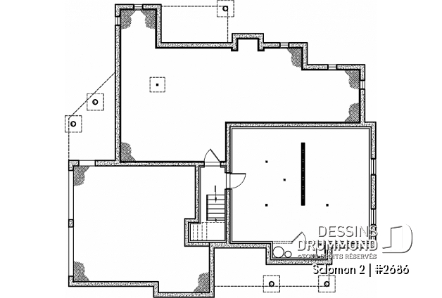Sous-sol - Plan de maison Craftsman, 3 à 4 chambres, garage double, mezzanine + cathédral, bureau, grand espace boni - Salomon 2
