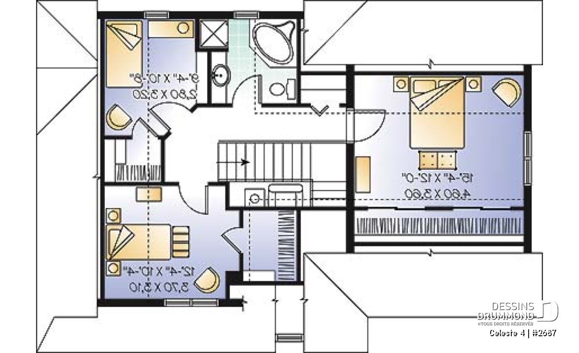 Étage - Plan de maison de champêtre, 3 grandes chambres, garage, salle à manger tout en lumière, maison abordable - Celeste 4
