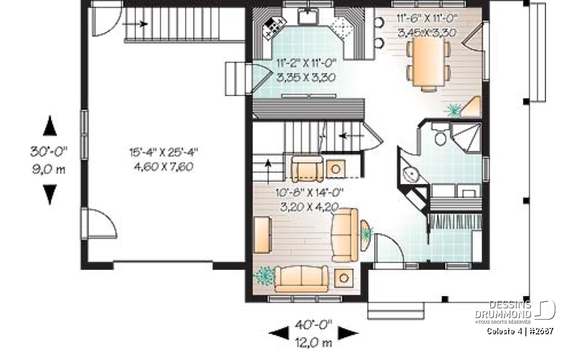 Rez-de-chaussée - Plan de maison de champêtre, 3 grandes chambres, garage, salle à manger tout en lumière, maison abordable - Celeste 4